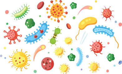 Colorful Microorganisms and Bacteria Vector Illustration