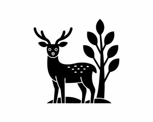 creative details Deer Standing Near a Tree Icon vector illustration