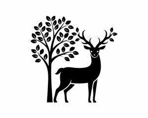 creative details Deer Standing Near a Tree Icon vector illustration