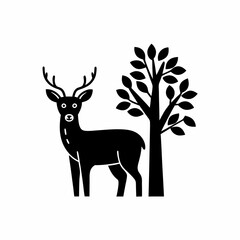 creative details Deer Standing Near a Tree Icon vector illustration