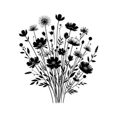 Naklejka premium Abstract wildflowers black color full body vector white background