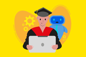 Learning with AI. use Artificial intelligence for studies. Future Learning Concept. vector Design.