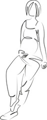 One continuous line art drawing flat illustration mother, pregnancy, belly, happy, pregnant, woman, girl, female, beautiful. Isolated image hand draw outline on white background