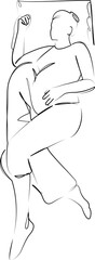 One continuous line art drawing flat illustration pillow, pregnant, person, woman, pregnancy, bed, care, comfortable, mother, belly. Isolated image hand draw outline on white background