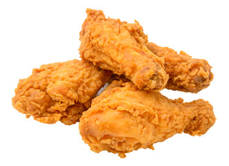 Top view of four fried chicken legs or thighs in stack isolated and generated with AI in png file format