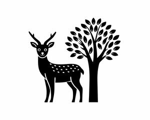 creative details Deer Standing Near a Tree Icon vector illustration