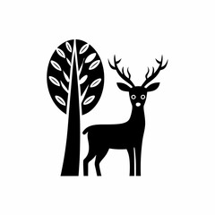 creative details Deer Standing Near a Tree Icon vector illustration