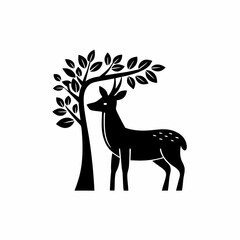 creative details Deer Standing Near a Tree Icon vector illustration