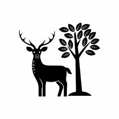 creative details Deer Standing Near a Tree Icon vector illustration