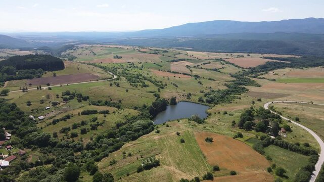 Aerial view of village of Zheravna with nineteenth century houses, Sliven Region, Bulgaria