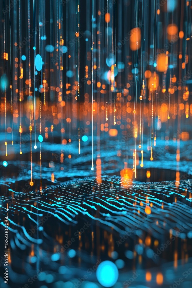 Aufkleber abstract digital landscape with glowing lines and floating particles