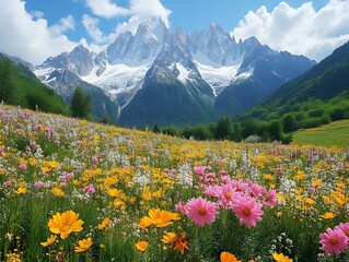 Mountain meadow wildflowers summer scenic postcard