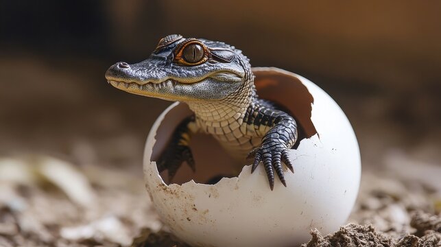 baby alligator hatchling emerging from egg