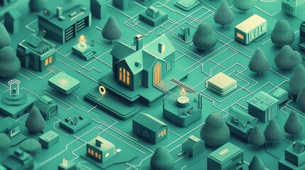 Envision a connected dwelling, where technology seamlessly integrates into daily life, enhancing comfort, security, and efficiency This stylized isometric smart home ecosystem visualizes the