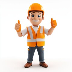 A cartoon man in a safety vest is giving a thumbs up
