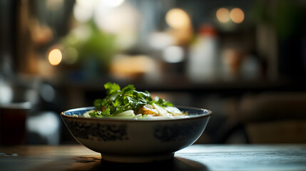 Fresh coriander dishes in Chinese-style rice bowls
