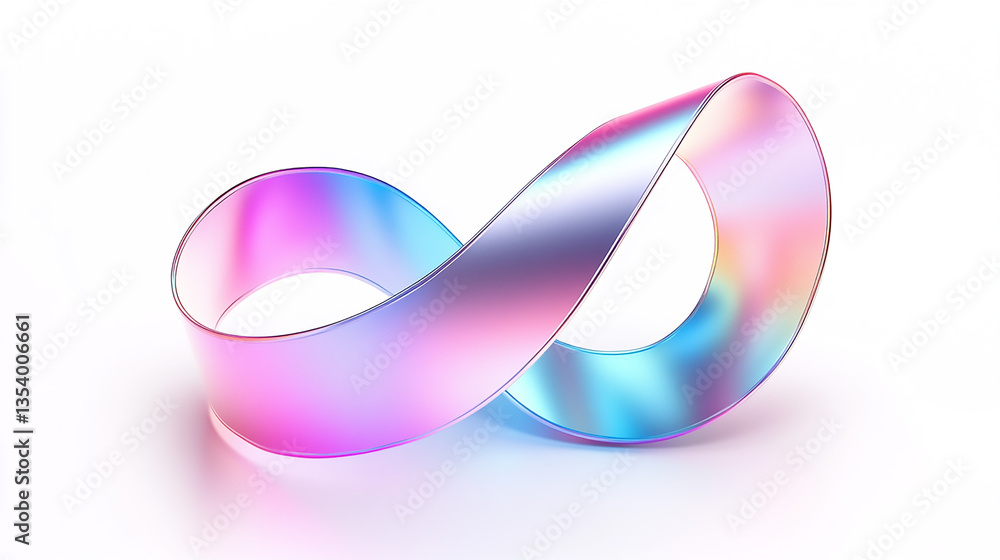 Fototapete iridescent mobius strip on a white surface with smooth reflections and color gradients design elemen