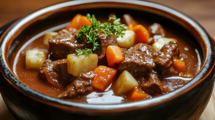Beef and vegetable stew in a clay pot