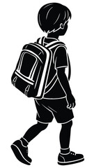 boy going to school with school bag silhouette