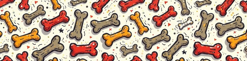 Dog Bone Doodle Vector Seamless Pattern, dog paw print, pet artwork