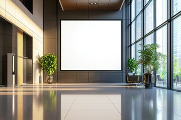 Vibrant Picture of Information Banner in the Office Lobby Mockup