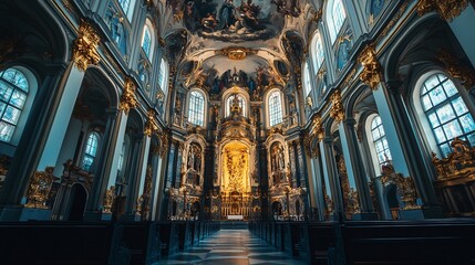 Fototapeta premium Magnificent Golden Interior of a Baroque Church
