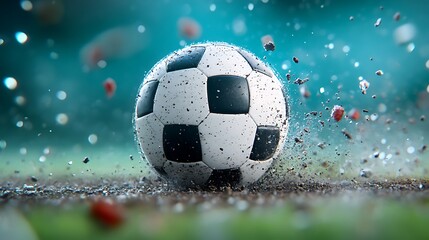 Naklejka premium Soccer Ball Impact Dirt Explosion Dynamic Sports Action