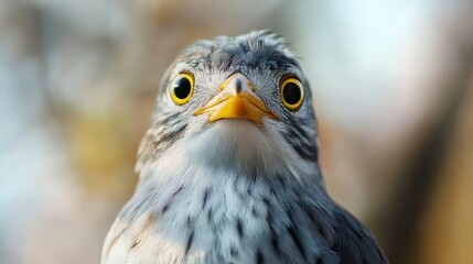 Fototapeta premium close-up portrait of a small bird with bright yellow eyes