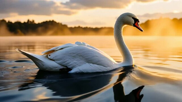 art water swan day floating sunrise beauty landscape peaceful lake cygnet love beautiful spring bird morning symbol white background blue bright calm elegant graceful horizon light lovely mirror mist