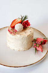 Elegant Mini Cake with Strawberries and Cream