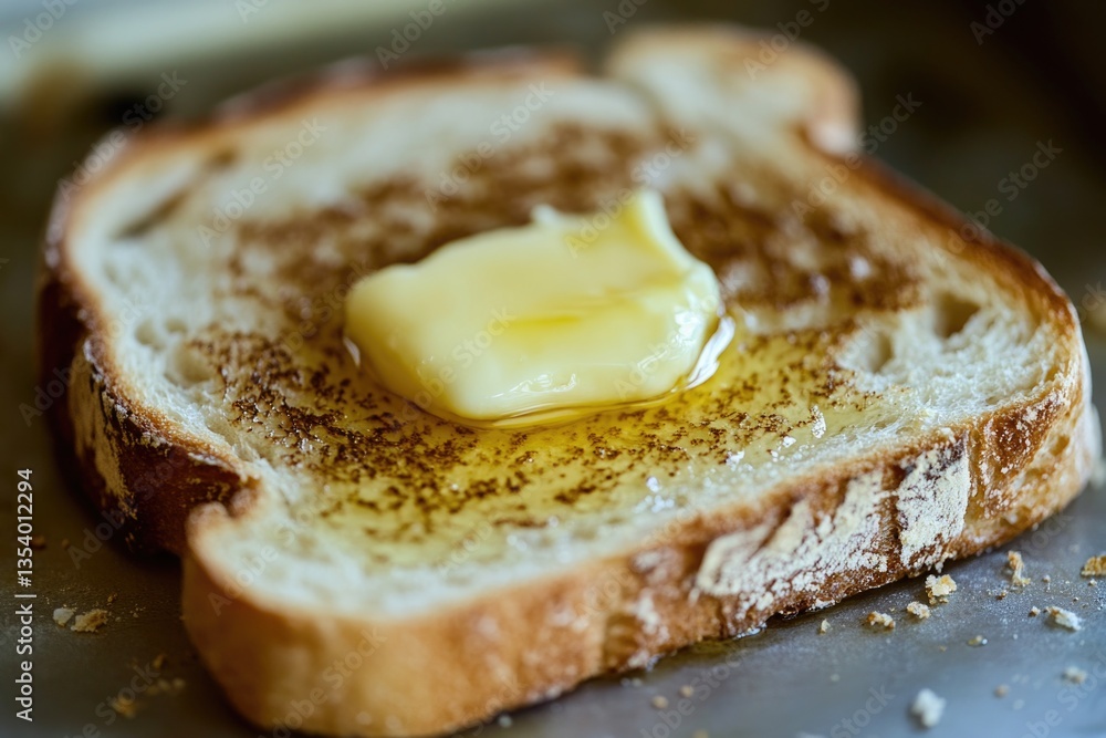 Poster a simple snack of a slice of bread with butter spread on it, suitable for use in food or lifestyle i