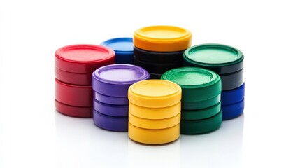 Colorful Hockey Pucks on Isolated White Background