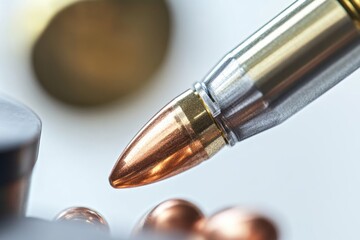 Naklejka premium A detailed shot of two bullets, one in front of the other
