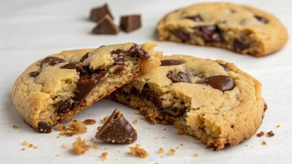 Fototapeta premium Chocolate Chip Cookie Broken in Half