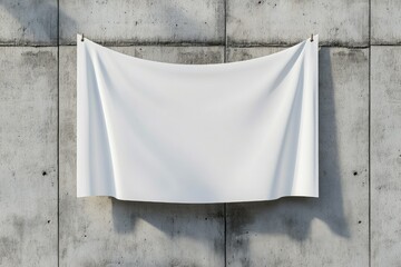 Premium Quality Visual of Blank White Pennant Hanging on a Concrete Wall 3D Rendering