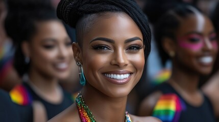 Obraz premium Smiling woman with vibrant braids and jewelry