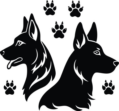 German Shepherd Silhouette with Paw