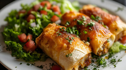 Plate of seafood chimichangas with a side salad