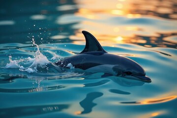 Fototapeta premium Dolphin fin and paw print in water, vector illustration, underwater scene