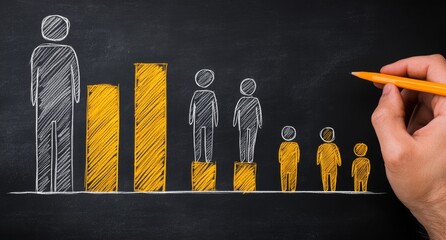 Chalkboard drawing of people sized by success.