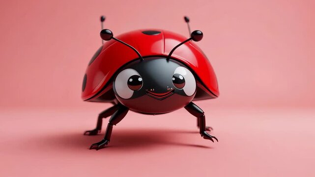 Adorable Cartoon Ladybug on Pink Background Studio Shot Isolated Insect Closeup View