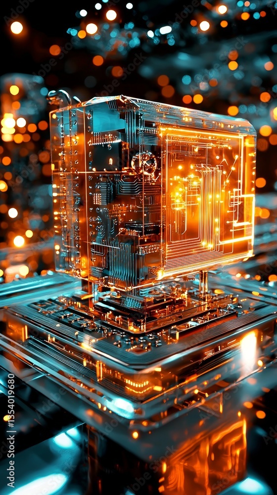 Poster abstract artwork showcasing quantum computing technology.