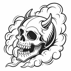Fototapeta premium Skull and crossbones illustration on black background with white details