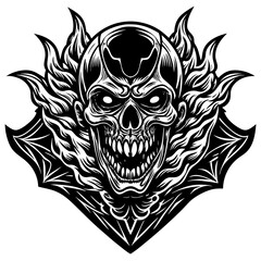 Fototapeta premium Skull and crossbones illustration on black background with white details