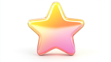Isolated shiny star with yellow and pink gradient on a white background in a studio setting light