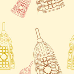 Editable Arabian Lamps Vector Illustration in Outline Style With Various Colors as Seamless Pattern for Creating Background of Islamic Occasional Theme Such as Ramadan and Eid or Arab Culture