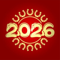 Horse icon symbol of the new year 2026 on a red background.