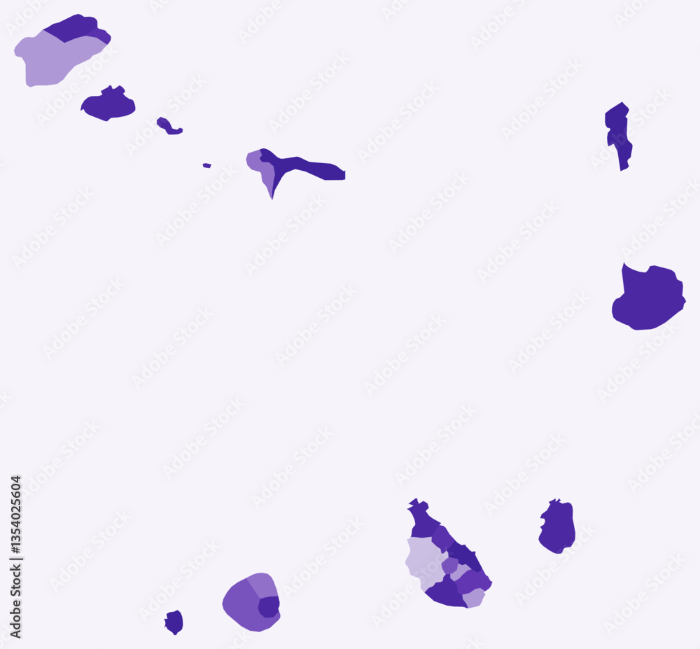 Poster map of cabo verde with regions. just a simple country border map with region division. deep purple c