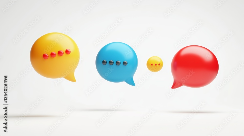 Poster simple floating conversation bubbles on a white background with clean lines and minimalist aesthetic