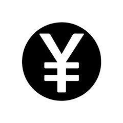 Obraz premium Black round shape with japanese yen symbol icon silhouette vector flat illustration design.